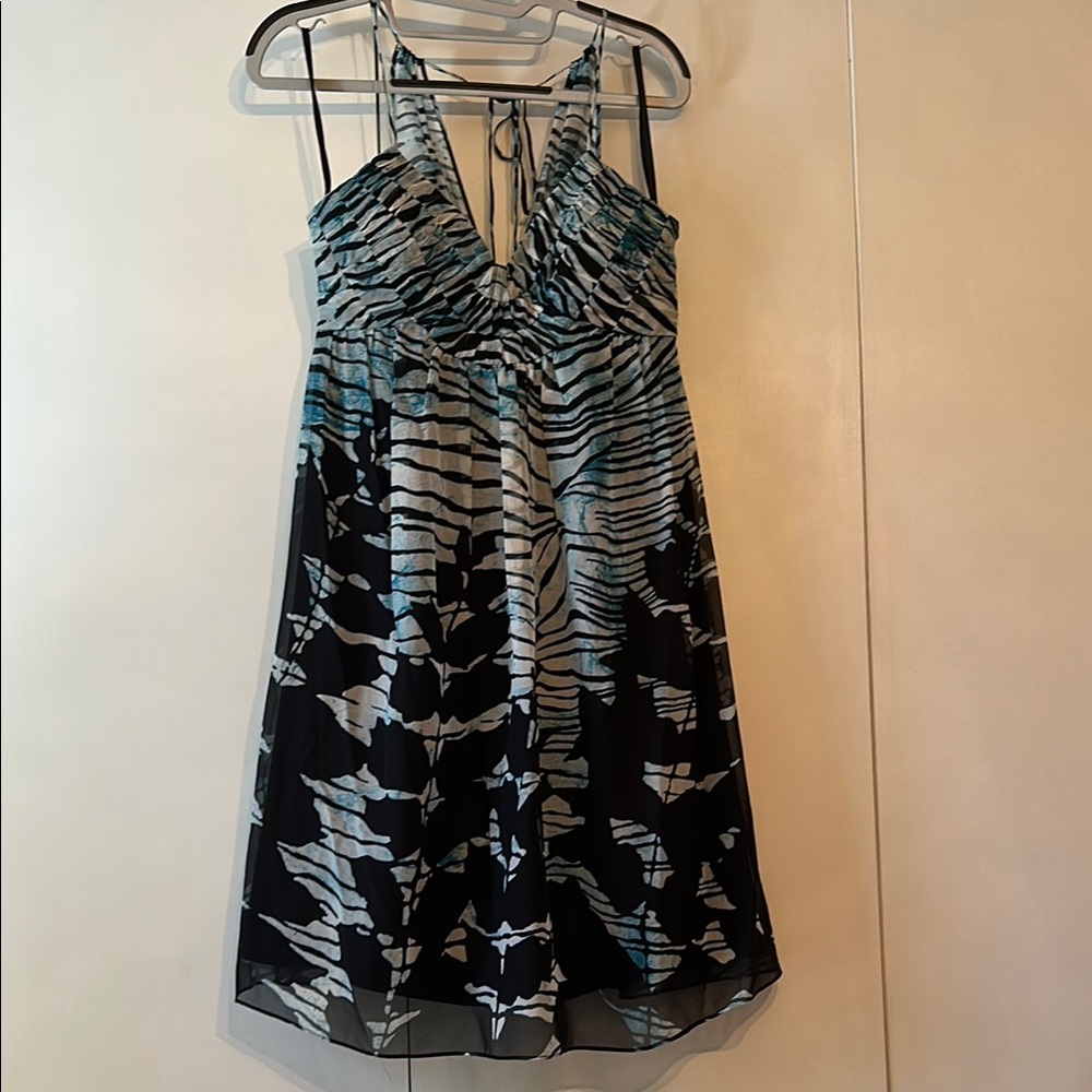 BCBG Elegant Black and Blue Striped Dress